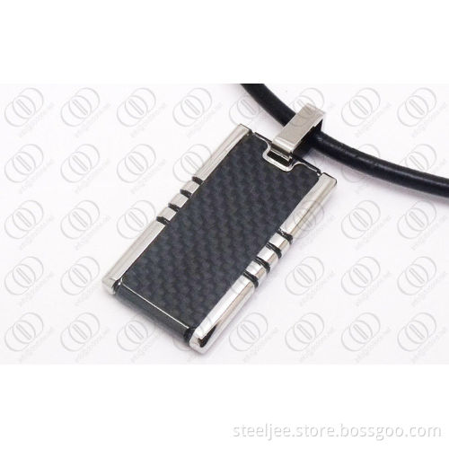 Stainless Steel Carbon Fiber Jewelry Square Fashion Pendant With Black Carbon Accent